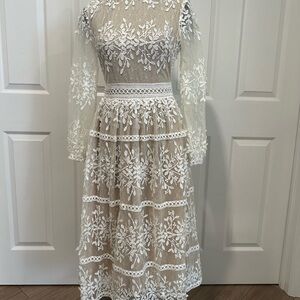 White Cream Lace Tiered A-Line Dress